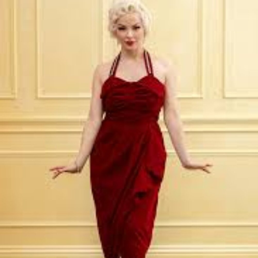 Pinup 1950s Hollywood Glam Velvet Wiggle Dress Rockabilly